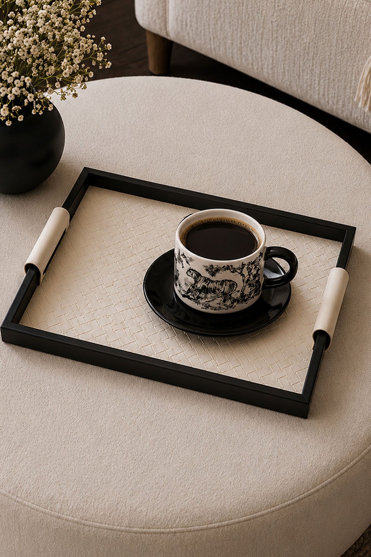 Textured Leather Wooden Tray