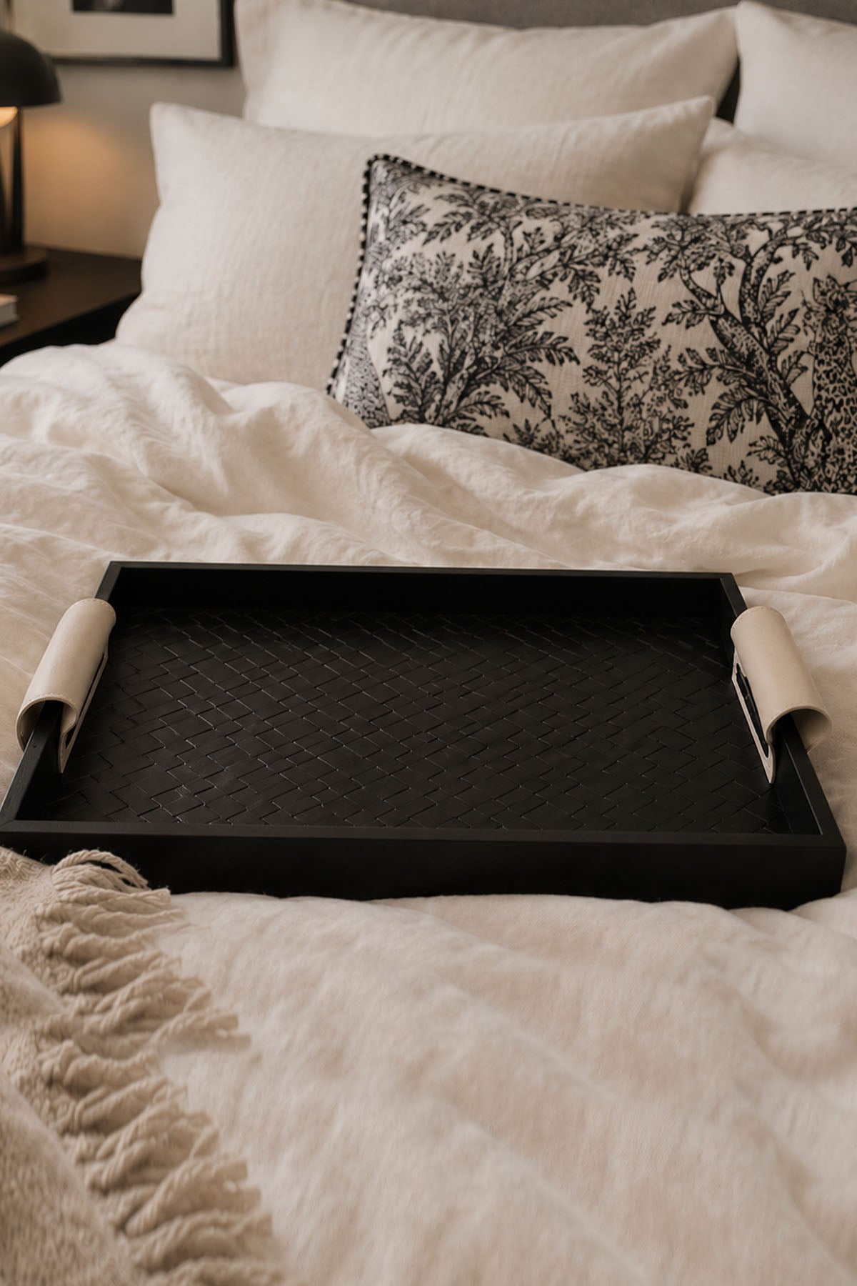 Textured Leather Wooden Tray