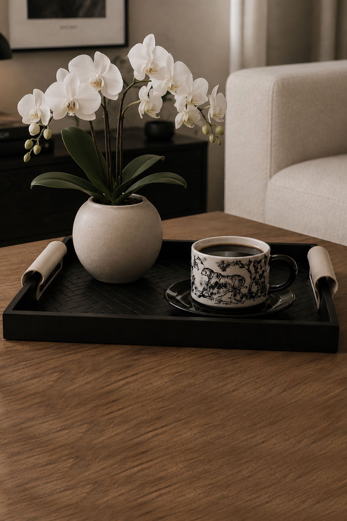 Textured Leather Wooden Tray