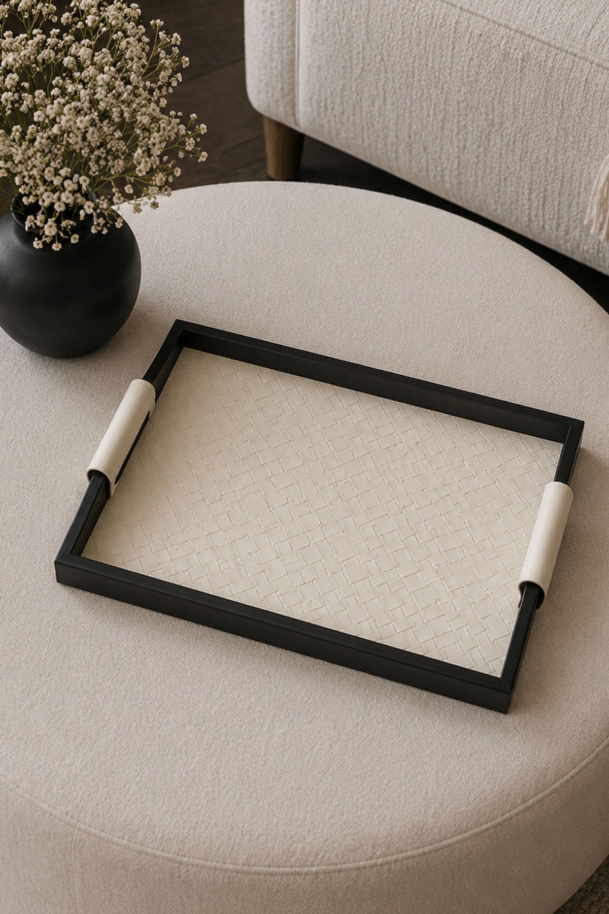 Textured Leather Wooden Tray